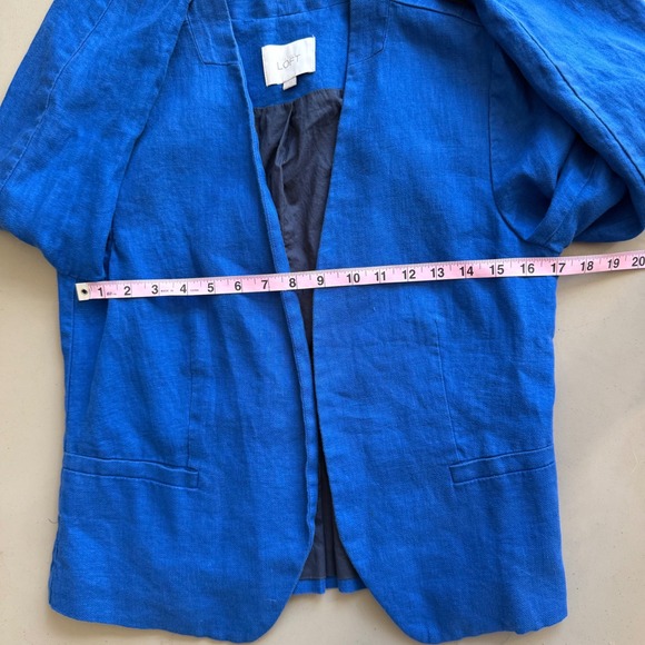 LOFT Women Royal Blue 100% Linen Open Front Peplum Blazer Jacket Size 10 Modern - Picture 7 of 8